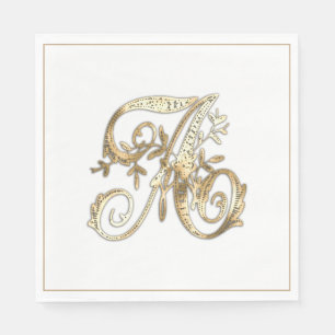 Serviette En Papier Monogramme vintage Orné Or A