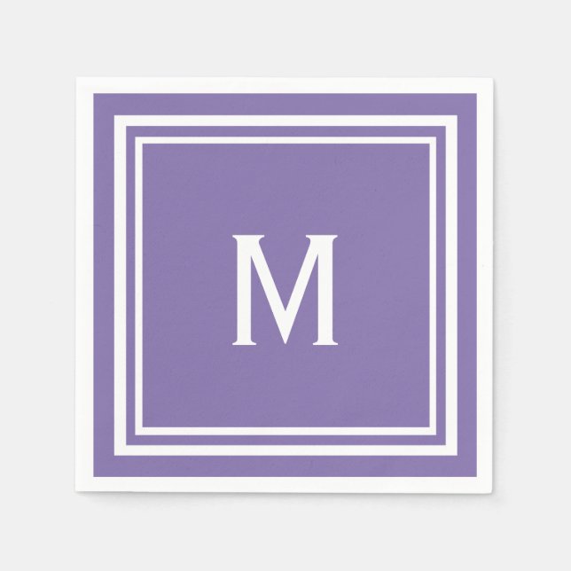 Serviette En Papier Monogramme violet moderne et élégant (Devant)