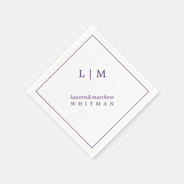Serviette En Papier Monogramme violet simple Mariage élégant (Coin)
