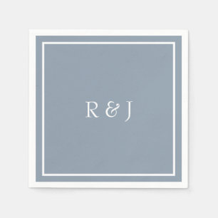 Serviette En Papier Monogrammes Dusty Blue Blanc Ampersand Cool Mariag