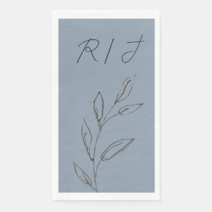 Serviette En Papier Monogrammes Feuilles noir blanc Dusty Mariage bleu