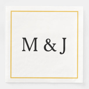 Serviette En Papier Monogrammes Gold Black Nom personnalisé Mariage mo