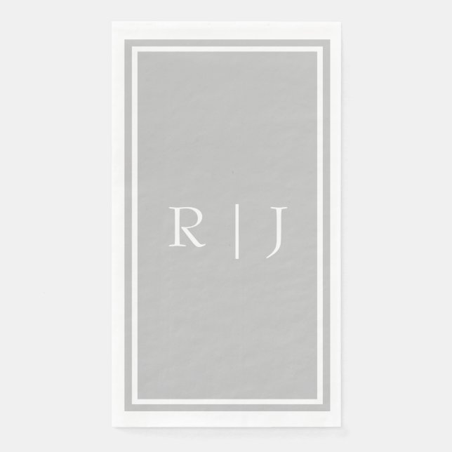 Serviette En Papier Monogrammes gris gris blanc Classy Mariage tendanc (Devant)