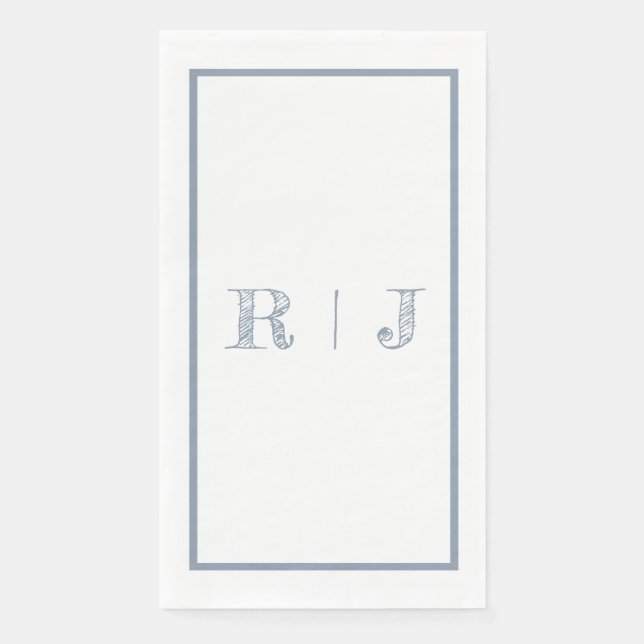 Serviette En Papier Monogrammes Initiales Dusty Blue Mariage moderne (Devant)