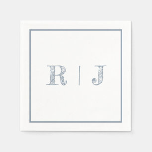 Serviette En Papier Monogrammes Initiales Dusty Blue Mariage moderne