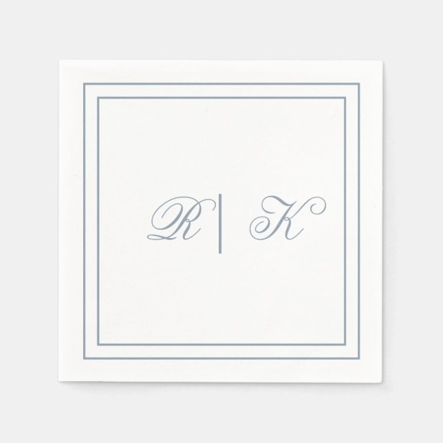 Serviette En Papier Monogrammes Initiales Dusty Blue Minimal Mariage (Devant)