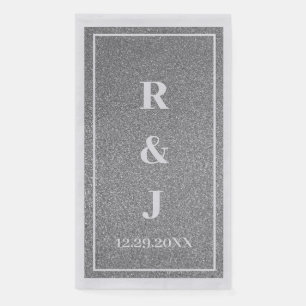 Serviette En Papier Monogrammes Nom Blanc Gris Argenté Élégant Mariage