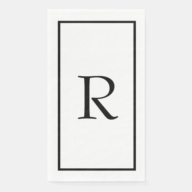 Serviette En Papier Monogrammes Nom Mariage Noir Blanc (Devant)