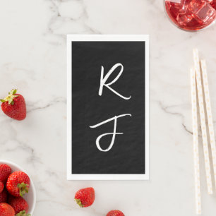 Serviette En Papier Monogrammes Rétro Lettre Initiale Mariage Noir Bla