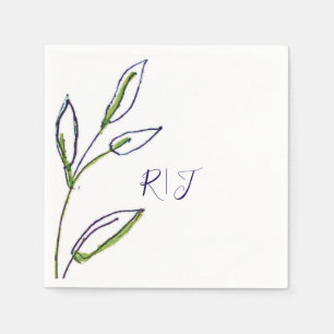 Serviette En Papier Monogrammes Sage Green Feuille Marine Blue Art Mar