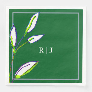 Serviette En Papier Monogrammes Sage Green Feuilles Dusty Blue Mariage
