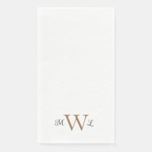 Serviette En Papier Monographie d'or et de noir Mariage élégant blanc