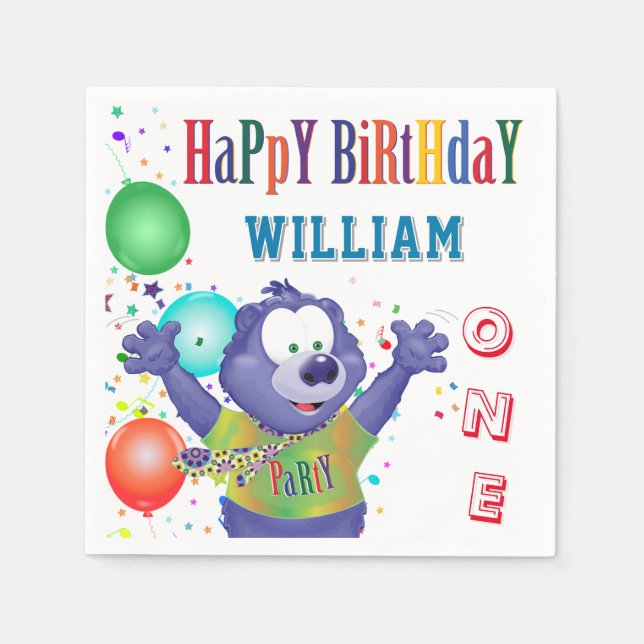 Serviette En Papier Monster Bear Anniversaire de enfant Party (Devant)