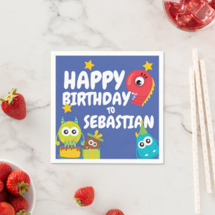 Serviette En Papier Monster Fun Neuf Anniversaire Personnalisé