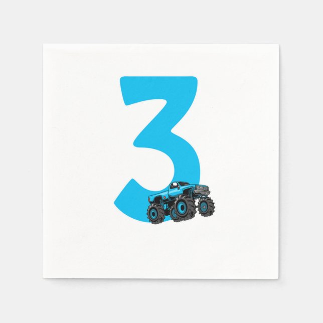 Serviette En Papier Monster Truck Anniversaire de enfant 3 ans (Devant)