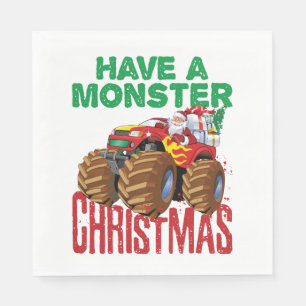 Serviette En Papier Monster Truck Noël Santa Claus Garçons Enfants
