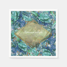 Serviette En Papier Monstera bleu turquoise Feuilles et papillons