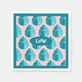 Serviette En Papier Monstera Leaves - Blue and Pink