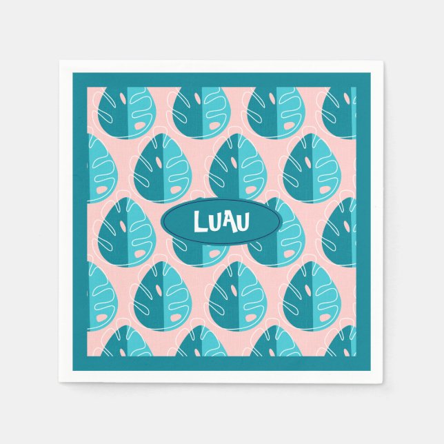 Serviette En Papier Monstera Leaves - Blue and Pink (Devant)