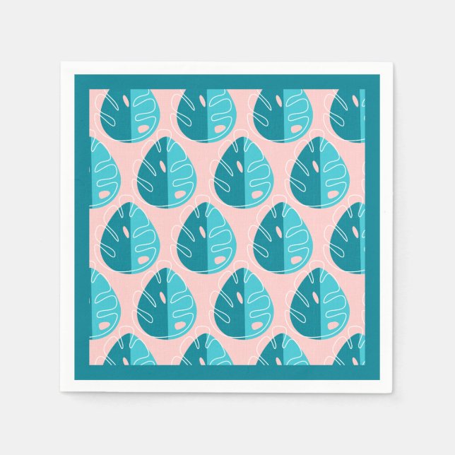 Serviette En Papier Monstera Leaves - Blue and Pink (Devant)