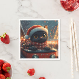 Serviette En Papier Montagnes Russes Chat Noir de Noël