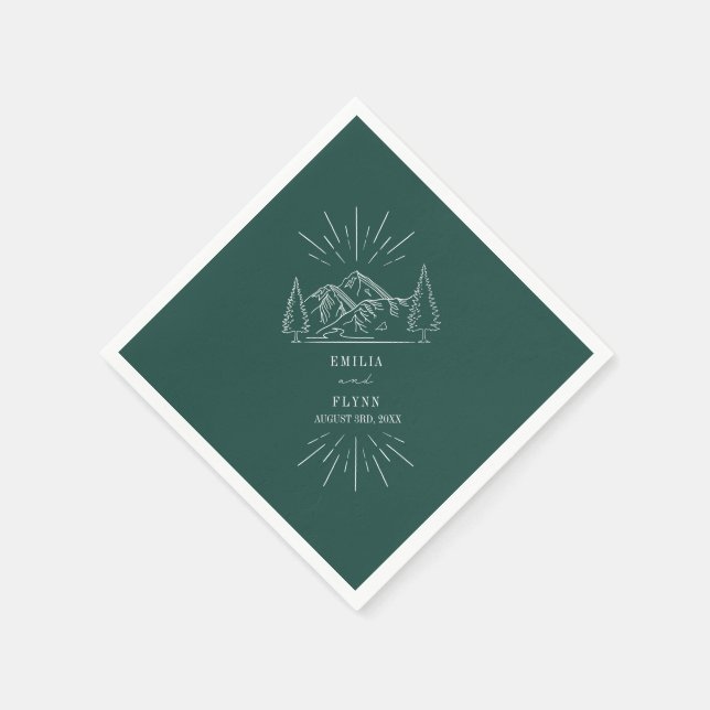 Serviette En Papier Monts Line Art Emerald Mariage Napkins (Coin)