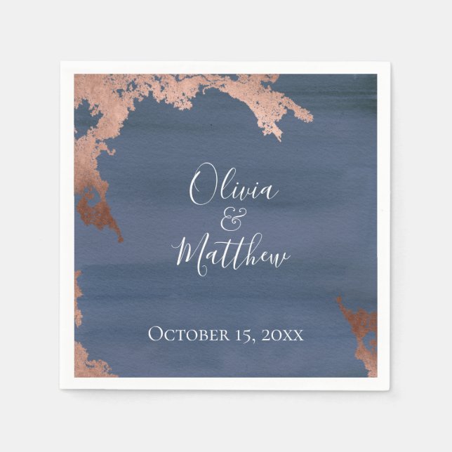 Serviette En Papier Moody Blue Copper Mariage personnalisé (Devant)