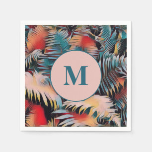 Serviette En Papier Moody Blue Fern Feuille Botanical Monogramme