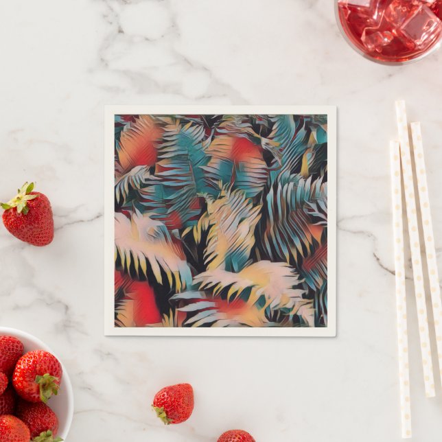 Serviette En Papier Moody Blue Fern Feuille - Découpage botanique (En situation)