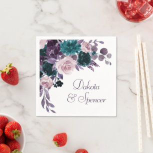 Serviette En Papier Moody Boho Mariage floral pourpre de prune d'aub