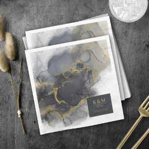 Serviette En Papier Moody Ink Charcoal Gold Abstrait ID988