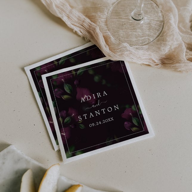 Serviette En Papier Moody Purple Blooms | Mariage Motif noir (Créateur téléchargé)