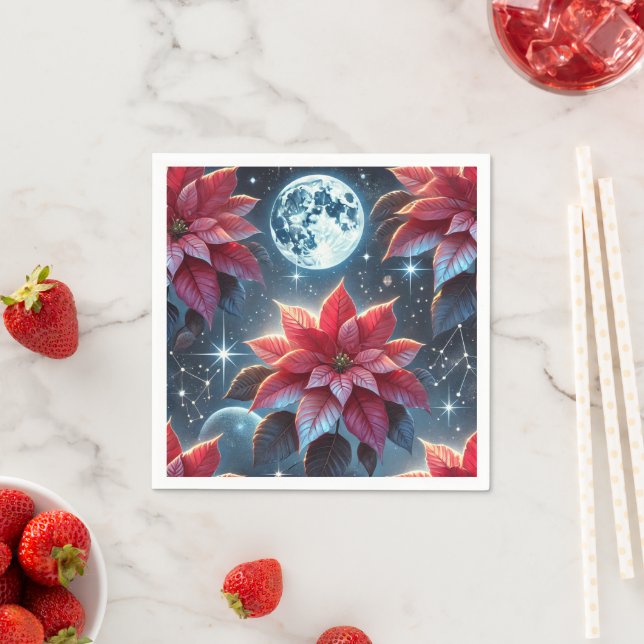 Serviette En Papier Moonlight Poinsettia Moonlight Modèle Floral Décou (En situation)