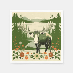 Serviette En Papier Moose nordique aux motifs floraux