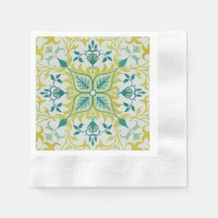 Serviette En Papier Morris Vin jaune Turquoise & Motif Fleur