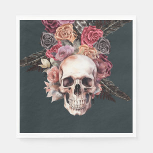 Serviette En Papier Mort florale noire, serviettes d'anniversaire goth