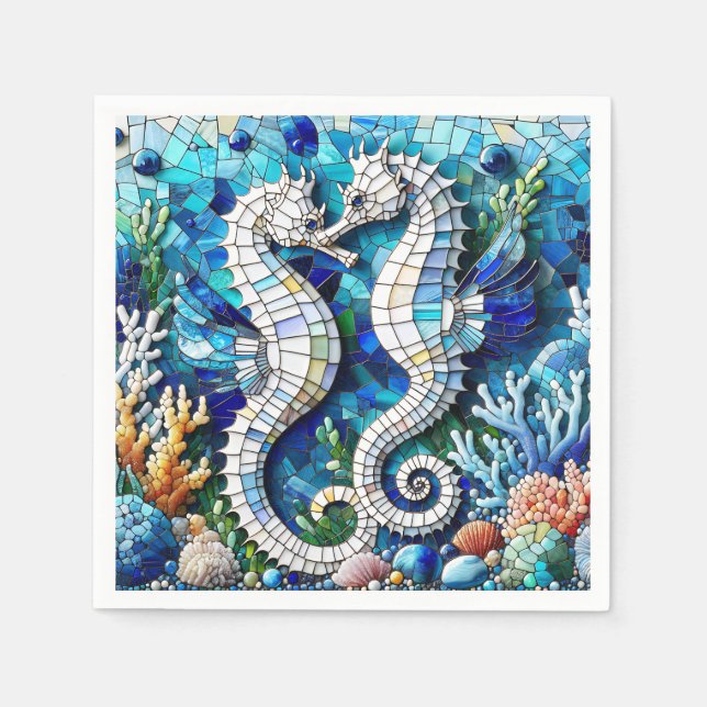 Serviette En Papier Mosaic Seahorses Plage romantique (Devant)