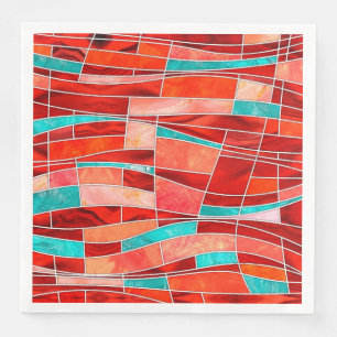Serviette En Papier Mosaic Waves Art - Rosso Corsa et Green Sheen