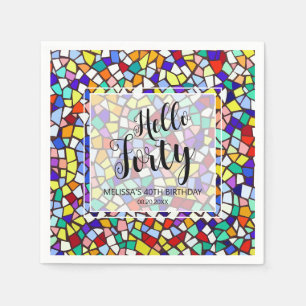 Serviette En Papier Mosaïque moderne coloré Bonjour Quarante Anniversa