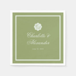 Serviette En Papier Moss Green Calligraphy Wedding Napkin
