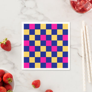 Serviette En Papier Motif à carreaux bleu jaune rose 