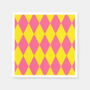 Serviette En Papier Motif à carreaux Harlequin rose et jaune