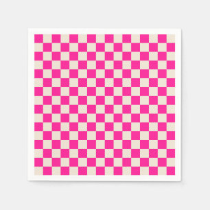 Serviette En Papier Motif à carreaux rose chaud et beige