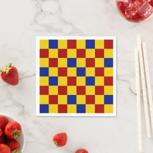 Serviette En Papier Motif à carreaux rouge jaune bleu 