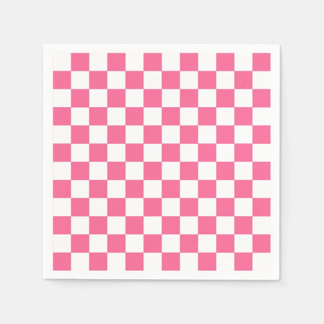 Serviette En Papier Motif À damiers chèque rose blanc (Devant)