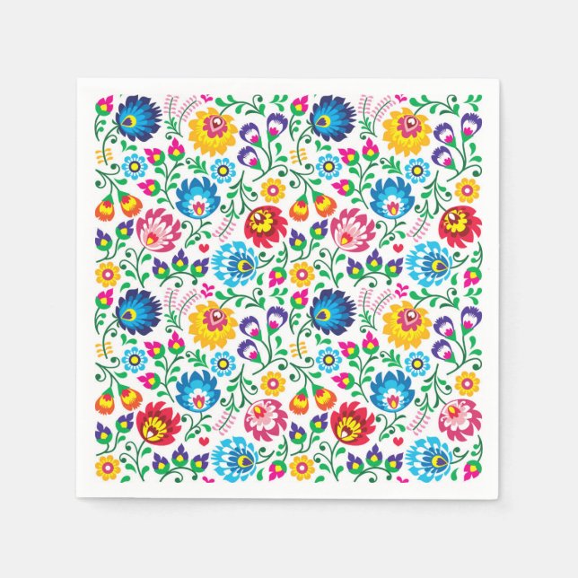 Serviette En Papier Motif à fleurs d'art populaire 2 (Devant)