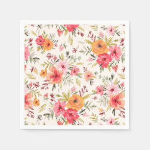 Serviette En Papier Motif à fleurs Orange Doodle Garden