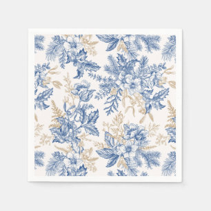 Serviette En Papier Motif à fleurs Vintage d'hiver bleu