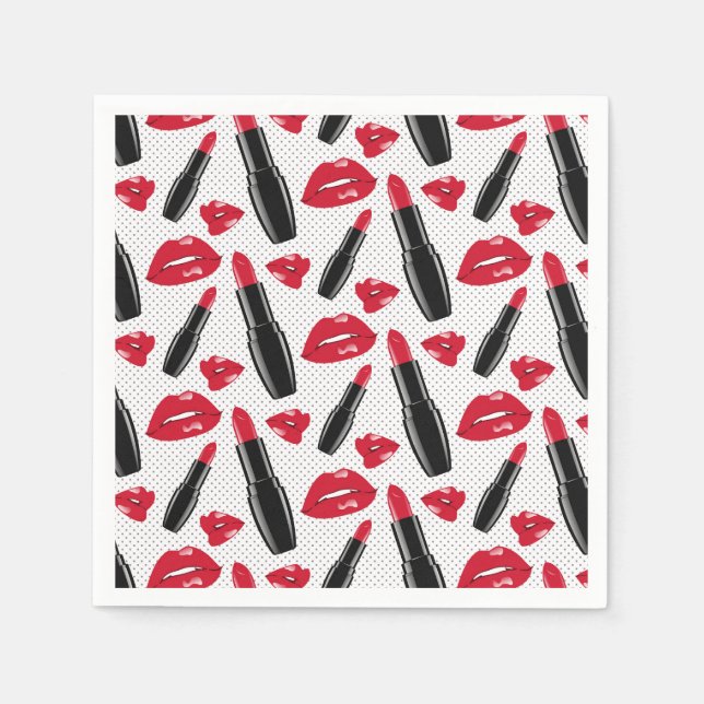 Serviette En Papier Motif À Pointe Polka Lipstick Et Lips (Devant)