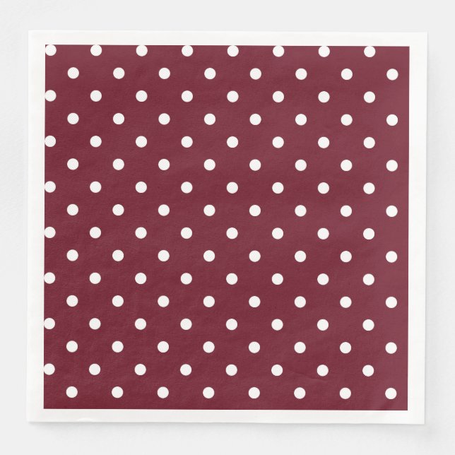 Serviette En Papier Motif à points Polka Burgundy et Blanc (Devant)